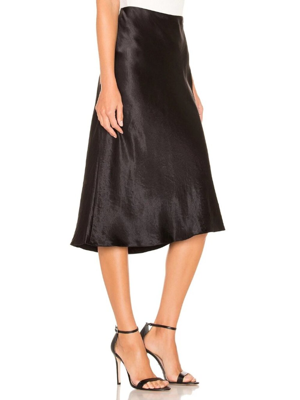 NWT Vince Satin Slip Midi in Black Pull-on A-line Skirt M $295